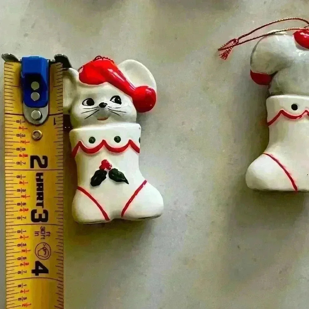 Vintage Inarco Made in Japan 1960’s Mouse in Stocking Ceramic  Tree  Ornament’s - Picture 4 of 6